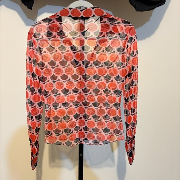 Zara Sheer Ruched Button Front Blouse Red Black Polka Dot - Picture 6 of 6